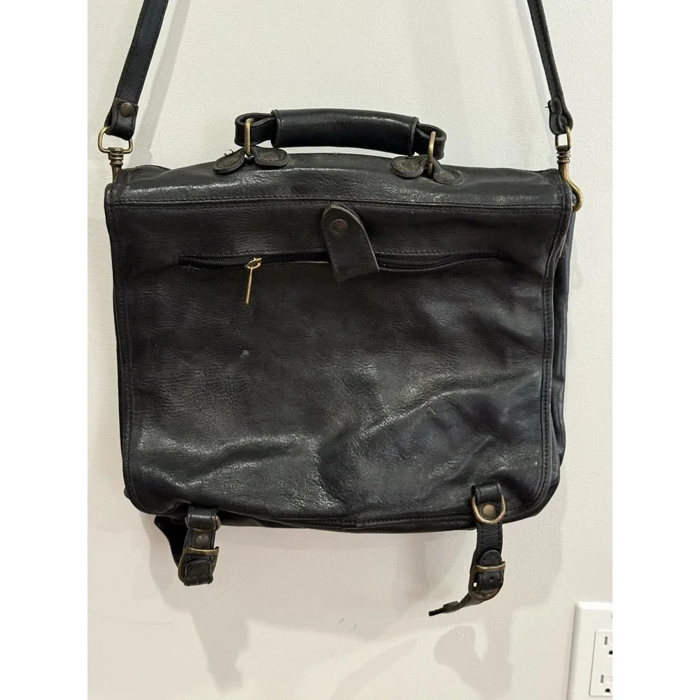 Italian Made Leather Vintage Messenger Laptop Bag Brass Fixtures 12x15
